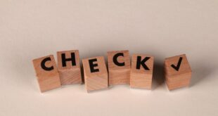 Wooden blocks aligned to spell 'CHECK' with a checkmark symbol on a neutral background.